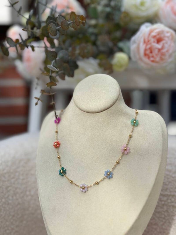 RVS ketting met bloemen mix