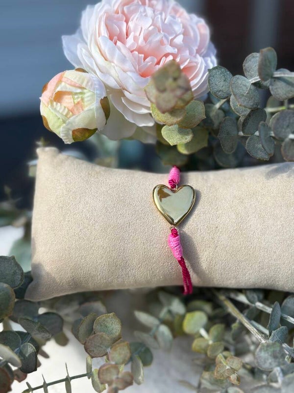 Armband touw met RVS bedel en RVS sluiting Heart