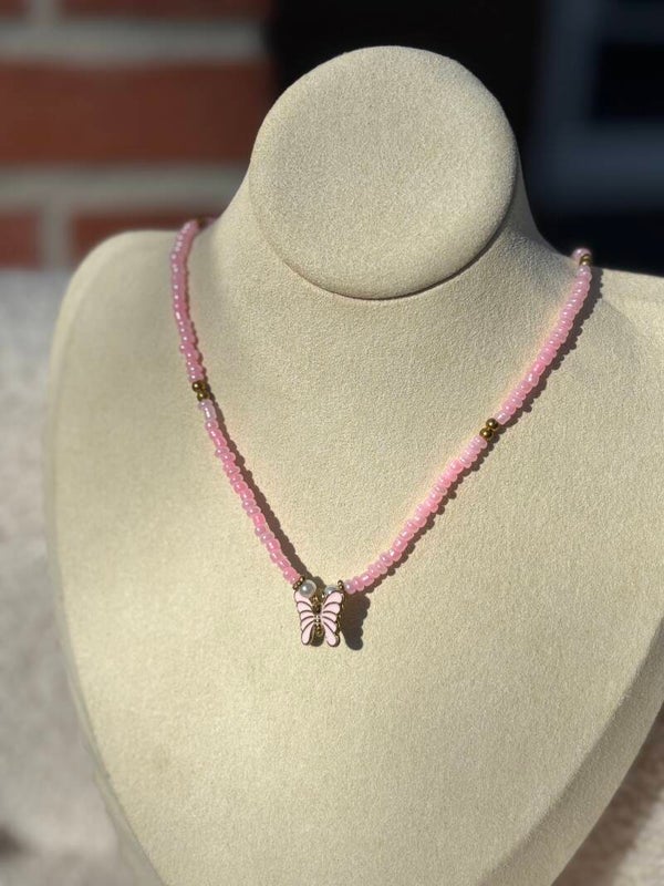 Kinderketting roze met vlinder
