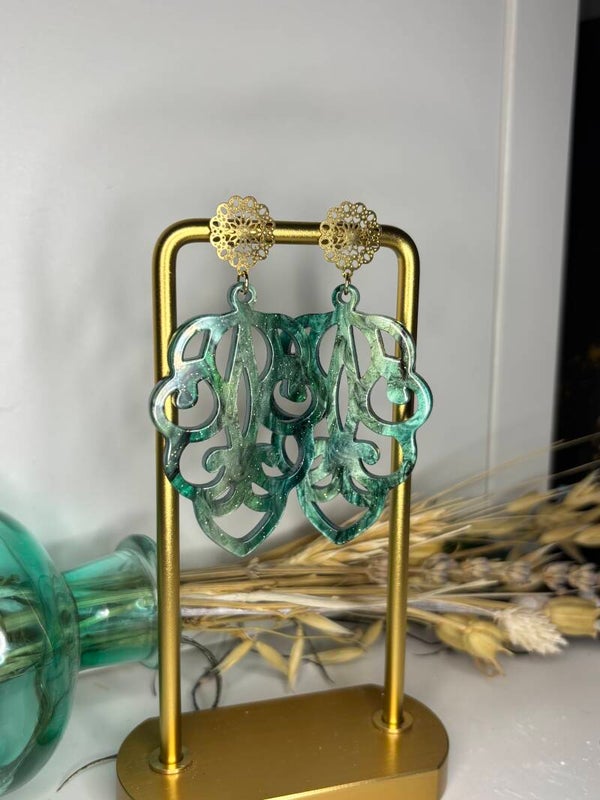 Oorbellen dark green gold