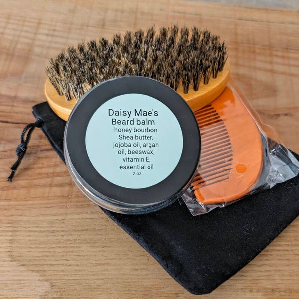 Bundle set, Beard balm, Comb & brush  { Honey bourbon }