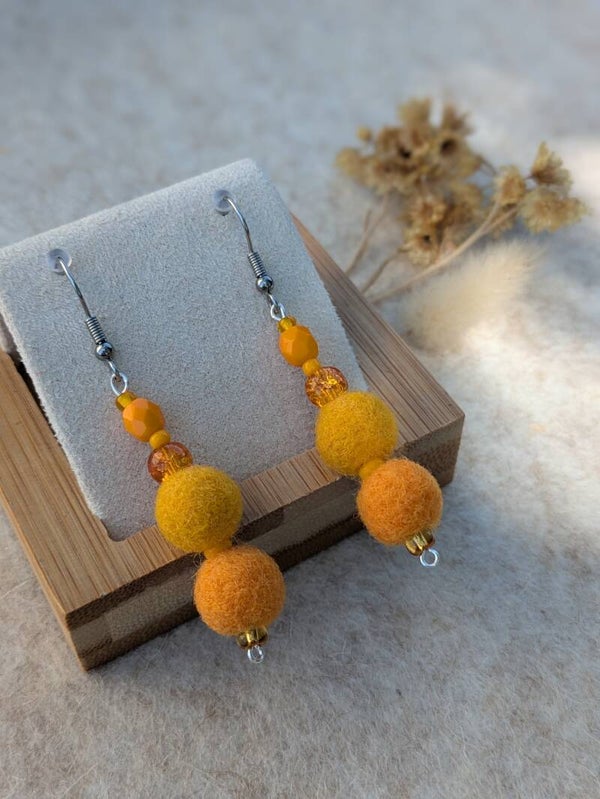 Boucles d'oreilles bicolores - jaunes maïs et abricots-sur commande
