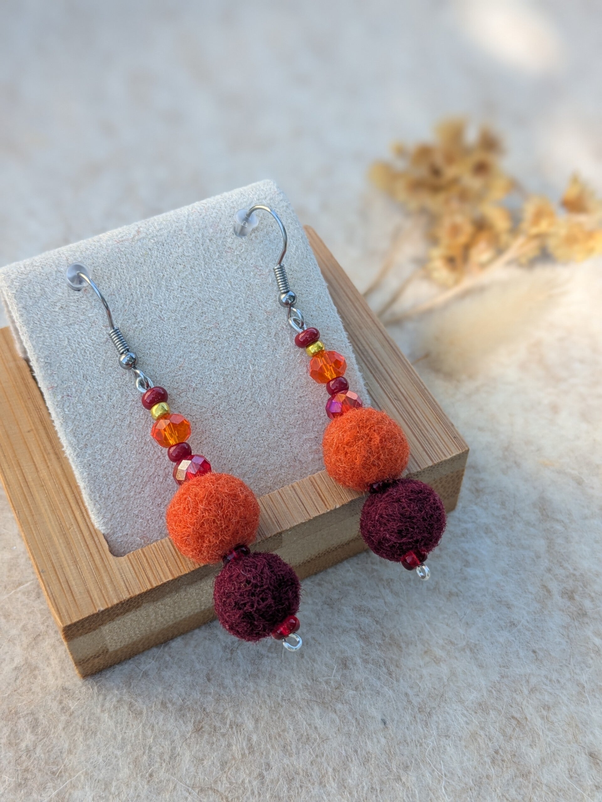 Boucles d'oreilles bicolores - oranges et bordeaux