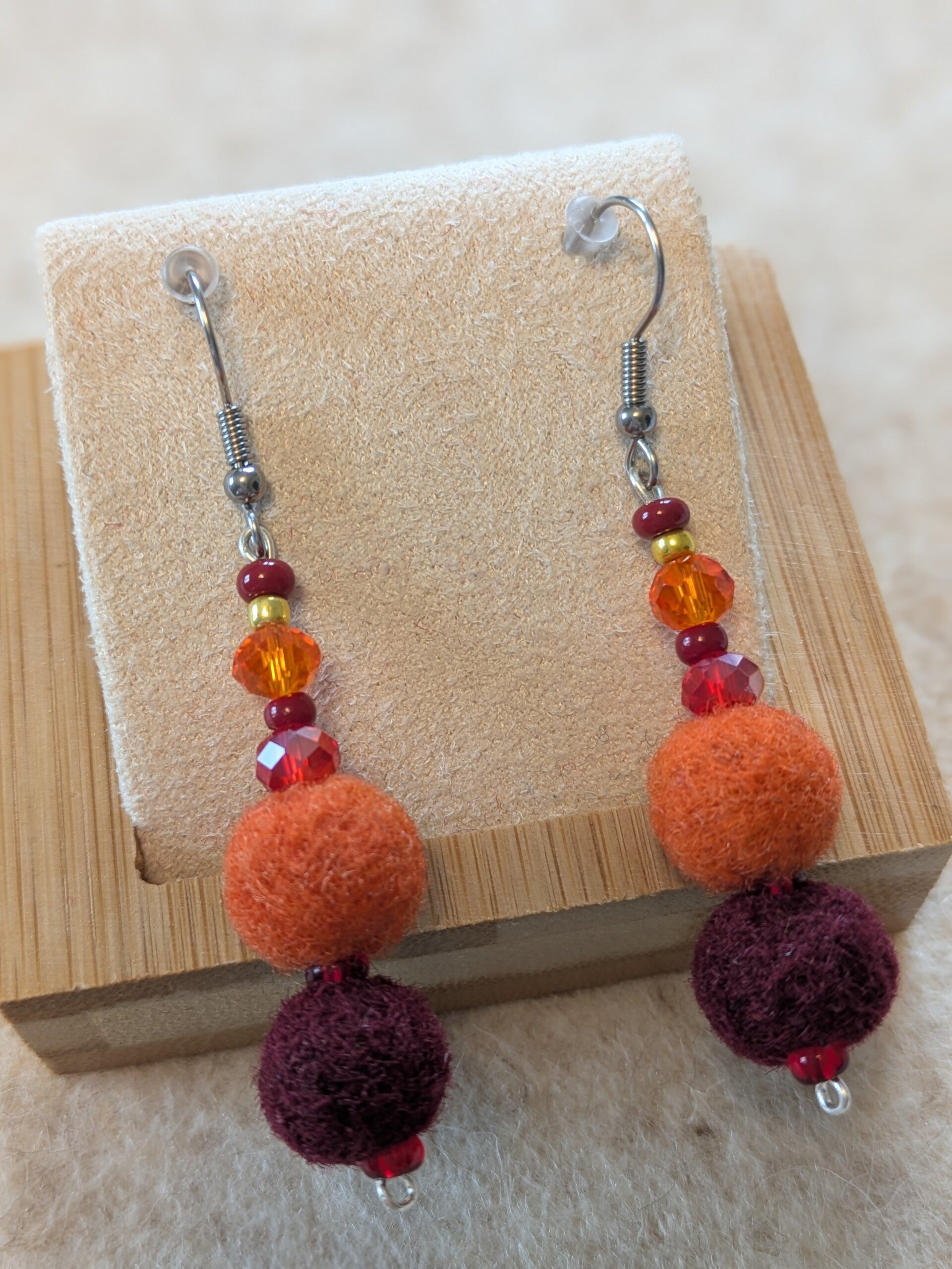 Boucles d'oreilles bicolores - oranges et bordeaux
