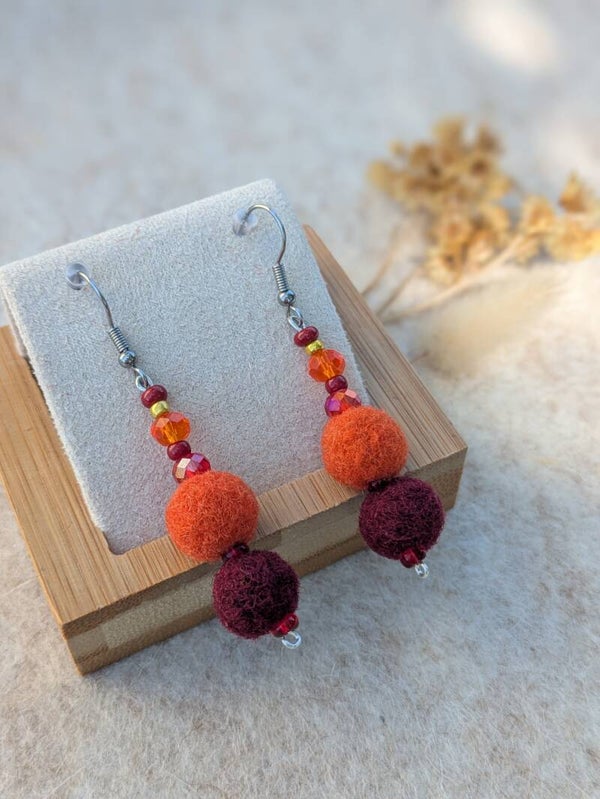 Boucles d'oreilles bicolores - oranges et bordeaux-sur commande