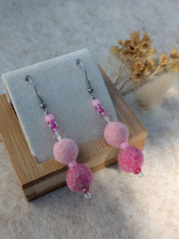 Boucles d'oreilles bicolores - roses claires et roses chinées-sur commande