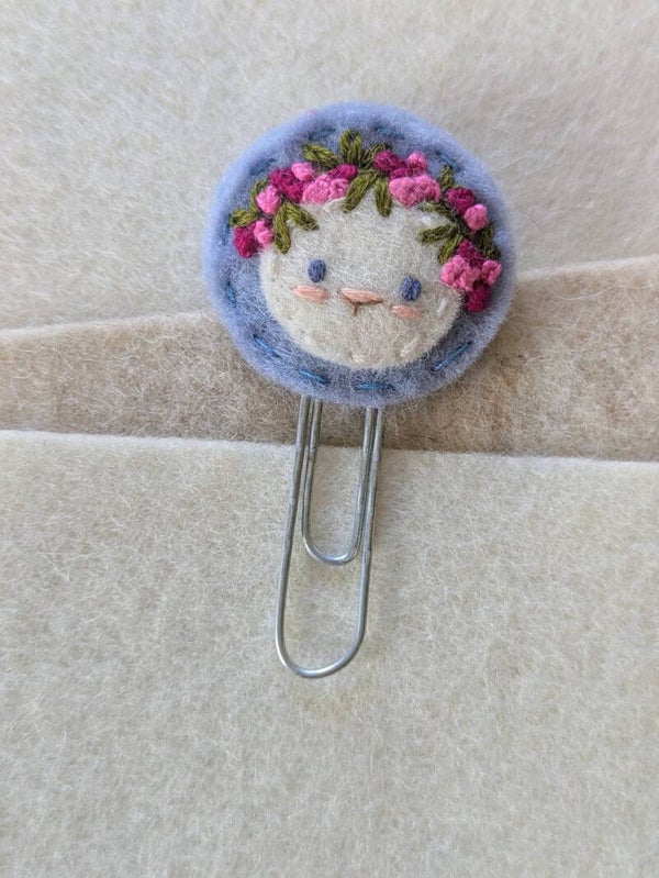 Petit marque-page feutrine de laine ourson - bleu