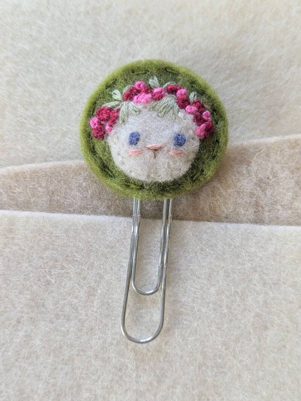 Petit marque-page feutrine de laine ourson - vert