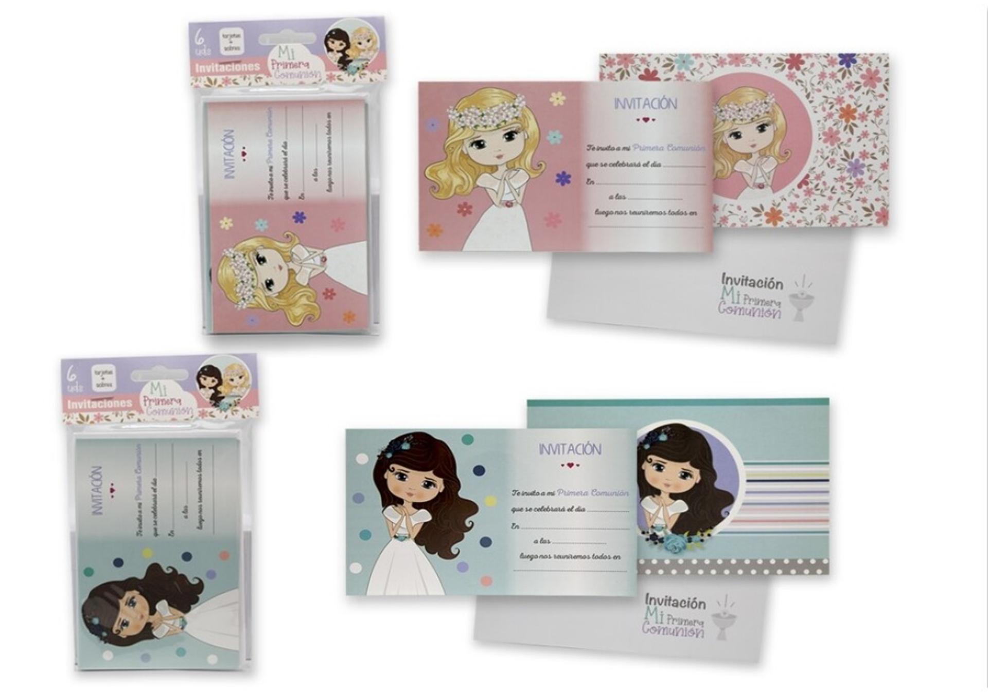 INVITACIONES COMUNION NIÑA 6ud