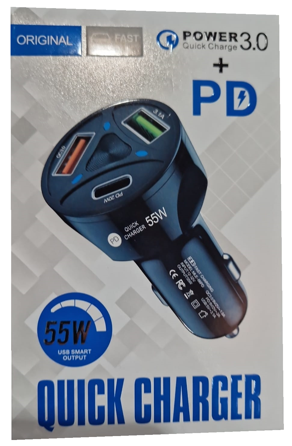 CARGADOR MECHERO 12V 55W 2USB+TIPO C