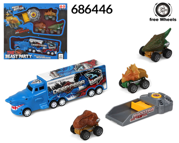 CAMION+3COCHES DINOSAURIO LANZADOR