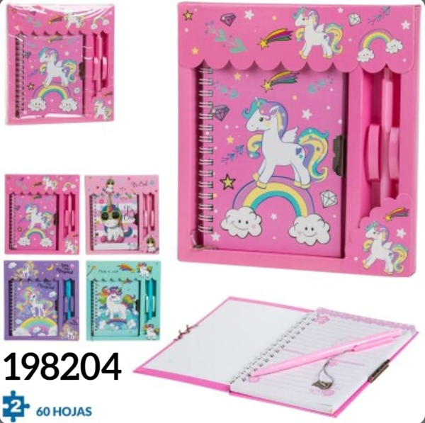 DIARIO UNICORNIOS CANDADO BOLIGRAFO