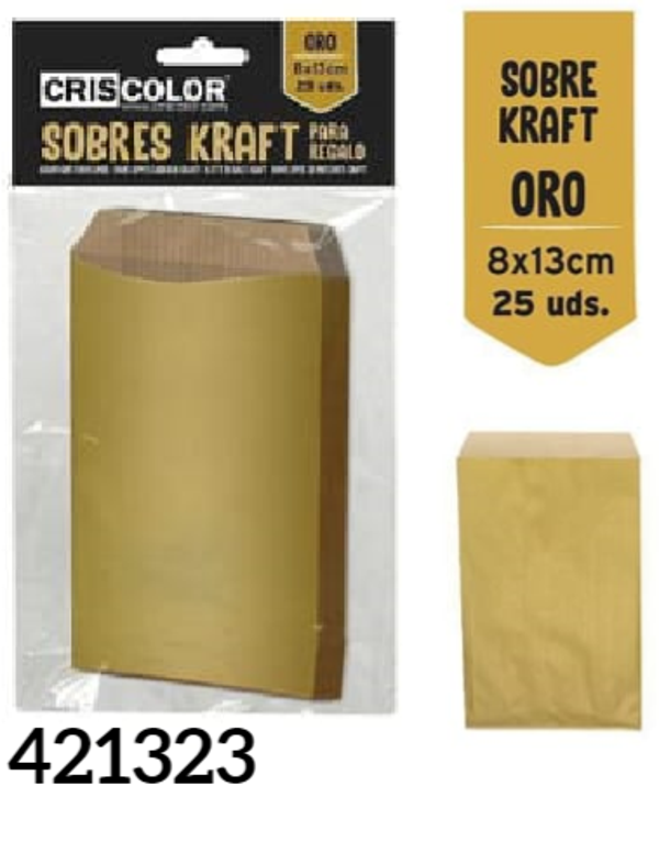 SOBRES KRAFT REGALO ORO 8x13cm 25ud
