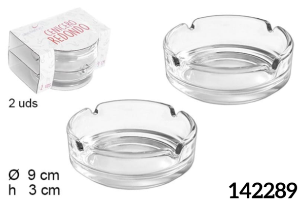 CENICERO CRISTAL REDONDO 9cm 2ud