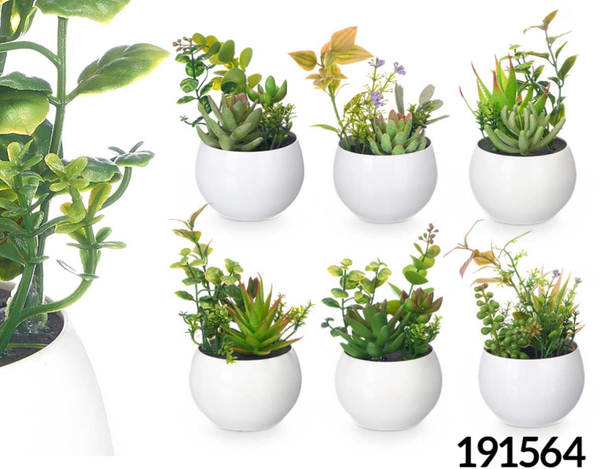 MACETA ARTIFICIAL BLANCA HOJAS VERDES 16cm