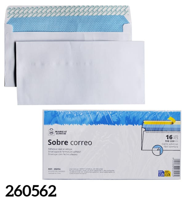 SOBRE AMERICANO SIN VENTANA 110x220mm 16ud