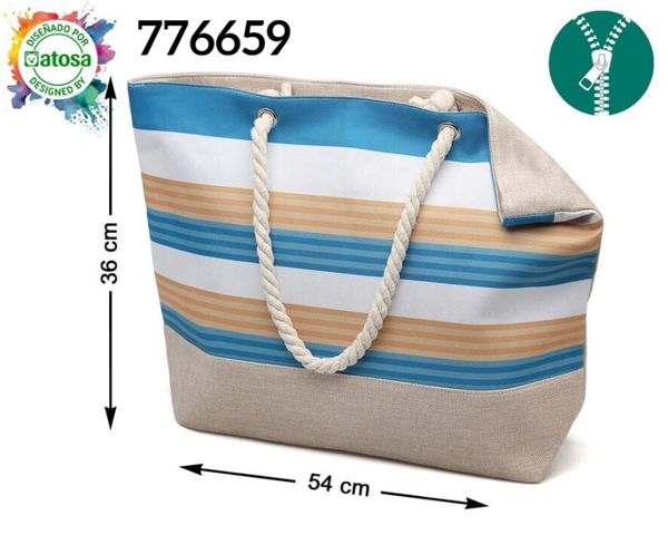 BOLSO PLAYA ASA CUERDA RAYAS COLOR 54x37cm