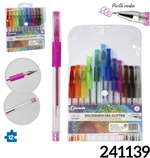 BOLIGRAFO GEL PURPURINA 12ud
