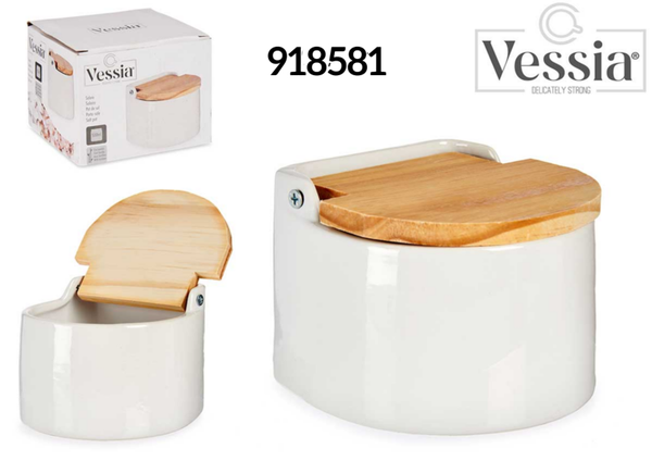 SALERO CERAMICA TAPA MADERA