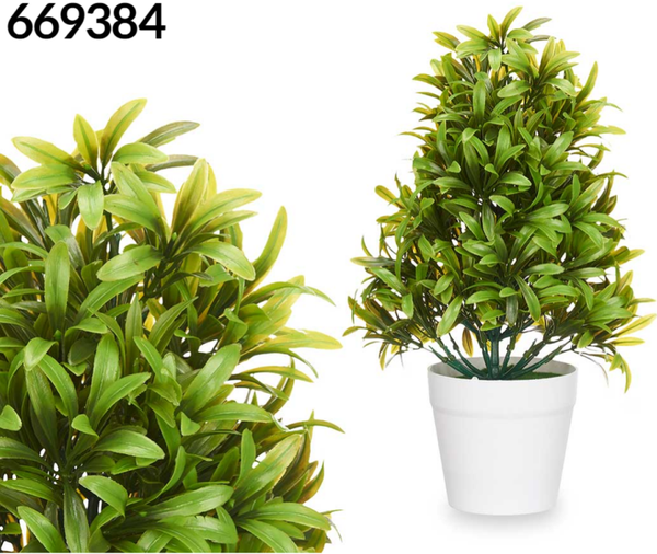 MACETA ARTIFICIAL HOJAS VERDES FINAS 35cm