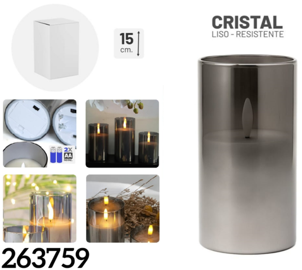 VELA LED CERA CRISTAL NEGRO 7,5x15cm