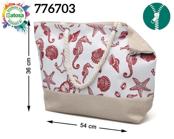 BOLSO PLAYA ASA CUERDA ANIMALES MARINOS 54x37cm