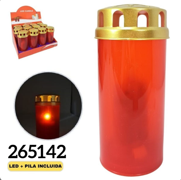 VELA LED ROJA TAPA+PILA 6x14cm (12)