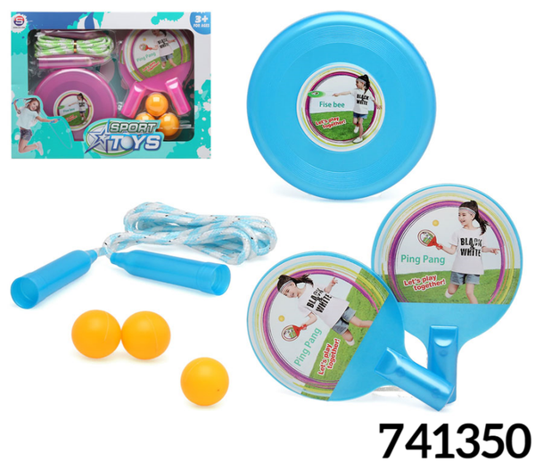 SET PALAS PING PONG+SALTADOR+FRISBEE CAJA 29x21cm