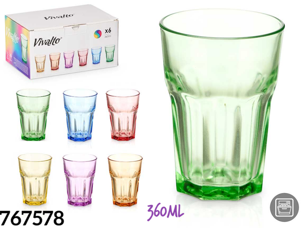 VASO CRISTAL CONICO 6COLORES 360ml (6)