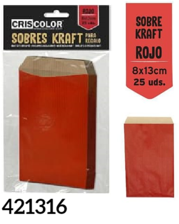 SOBRES KRAFT REGALO ROJO 8x13cm 25ud