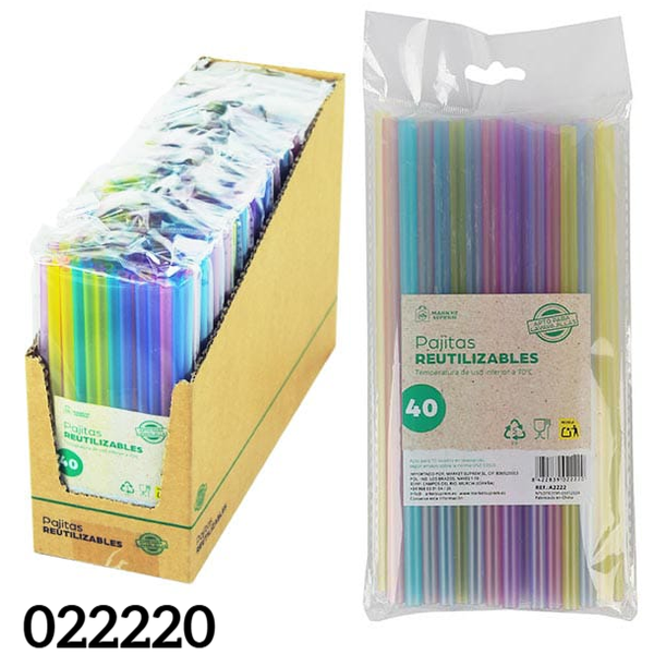 PAJITAS PLASTICO REUTILIZABLES 20cm 40ud (15)