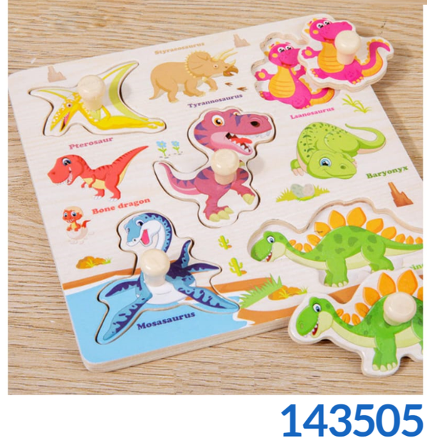 PUZZLE MADERA AGARRADOR DINOS 15x15cm