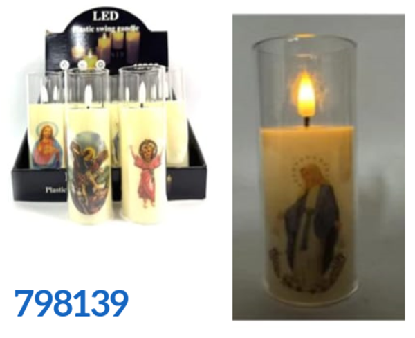 VELA LED EFECTO LLAMA MOTIVOS RELIGIOSOS 14x6cm