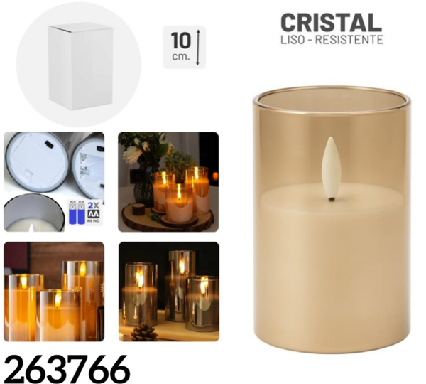 VELA LED CERA CRISTAL BRONCE 7,5x10cm