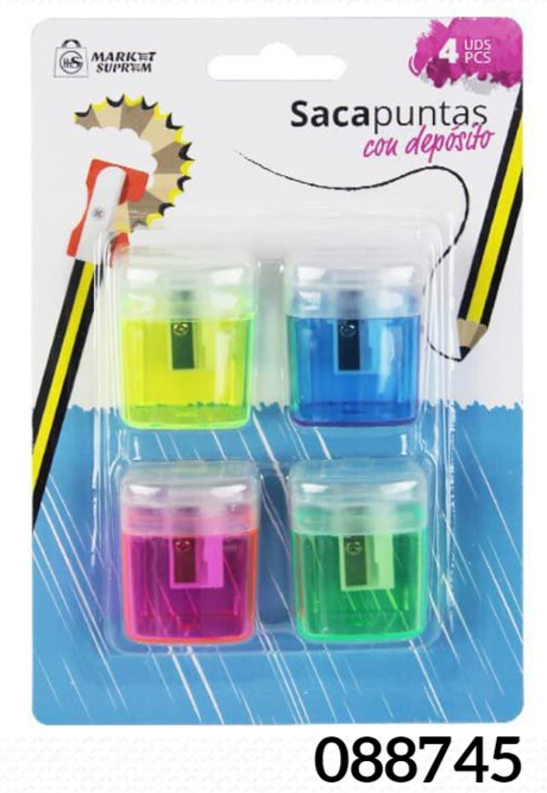 SACAPUNTAS DEPOSITO RECTANGULAR 4ud BLISTER