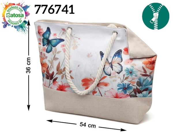 BOLSO PLAYA ASA CUERDA MARIPOSAS 54x37cm