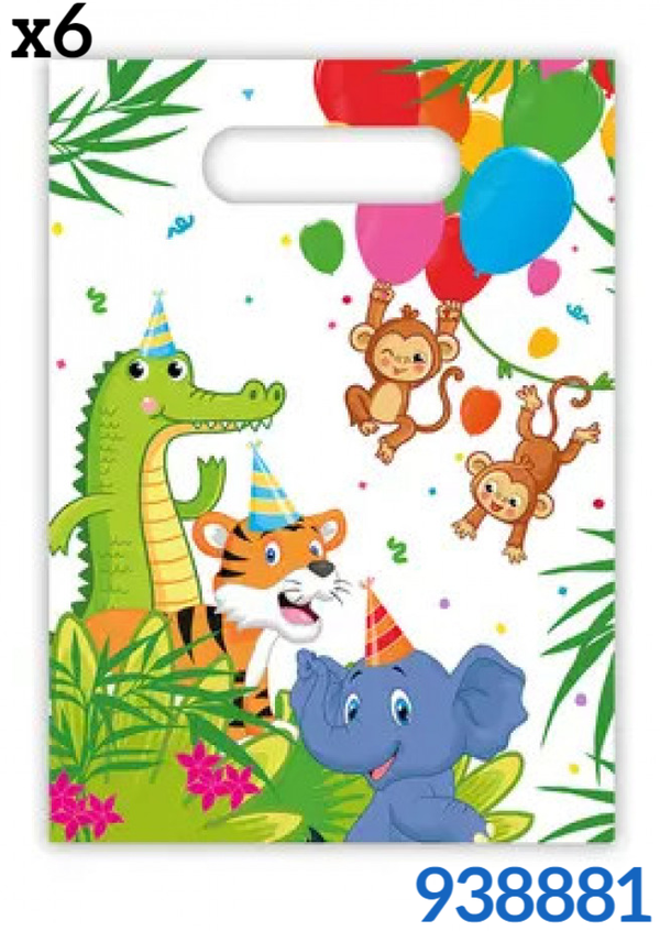 BOLSA REGALO PP FIESTA SELVA 18x26cm 6ud