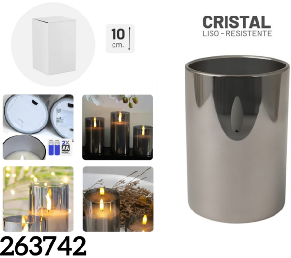 VELA LED CERA CRISTAL NEGRO 7,5x10cm