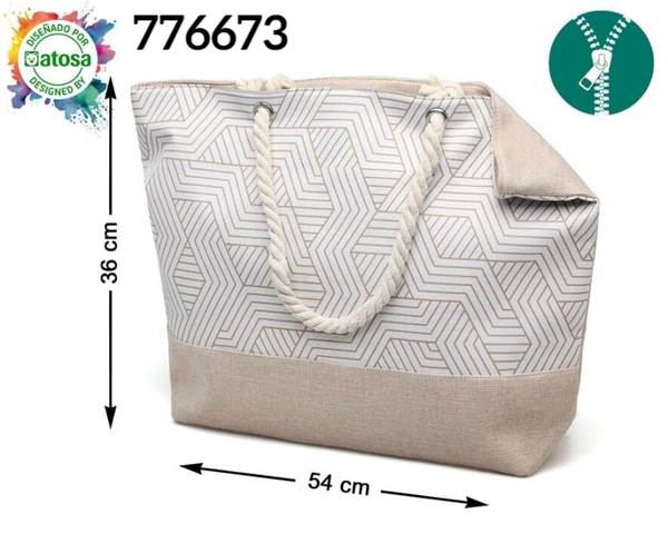 BOLSO PLAYA ASA CUERDA GEOMETRICO 54x37cm
