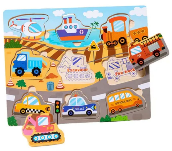 PUZZLE MADERA HENDIDURA VEHICULOS