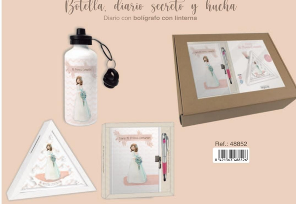 CONJUNTO DIARIO+BOTELLA+HUCHA COMUNION NIÑA