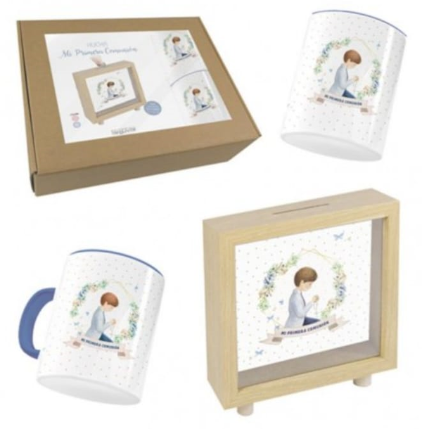 CONJUNTO TAZA+CUBILETE+HUCHA COMUNION NIÑO