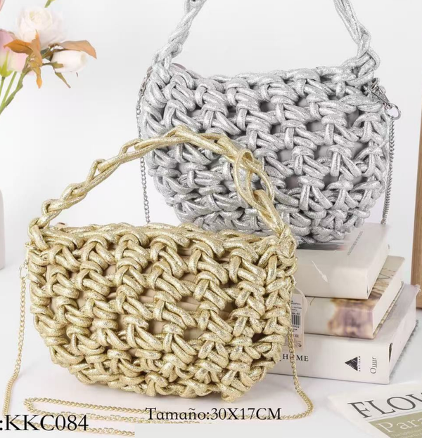 -BOLSO RECTANGULAR CALADO BRILLO 30x17cm