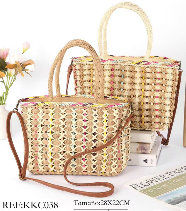 -BOLSO RECTANGULAR RATTAN COLORES 28x22cm