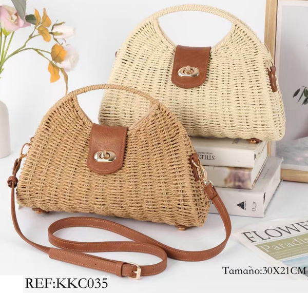 BOLSO BAGUETTE RATTAN CIERRE 30x21cm