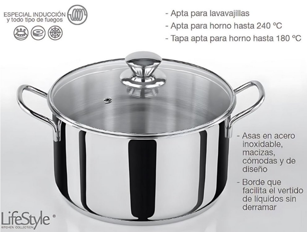 OLLA INOXIDABLE TAPA CRISTAL LIFESTYLE
