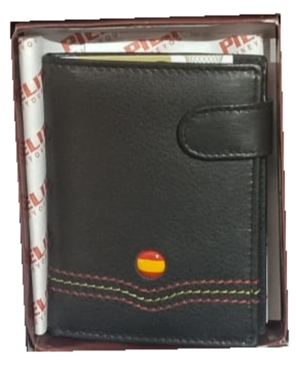 CARTERA CRO. PIEL FRANJA ESPAÑA 11x9cm