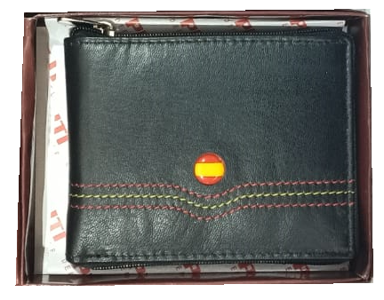 CARTERA CRO. PIEL FRANJA ESPAÑA 11x9cm