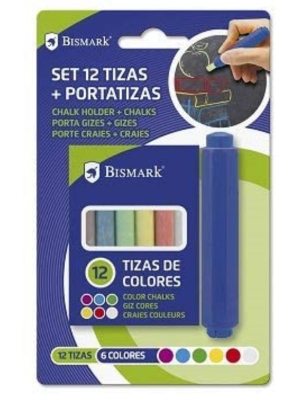 TIZAS COLORES 12ud+PORTA TIZAS BISMARK