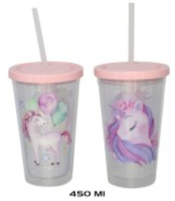 VASO PLASTICO UNICORNIOS PAJITA 450ml